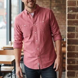 Urban Pipeline Mens Awesomely Soft Ultimate Shirt Sz L Red Long Sleeve Button Up